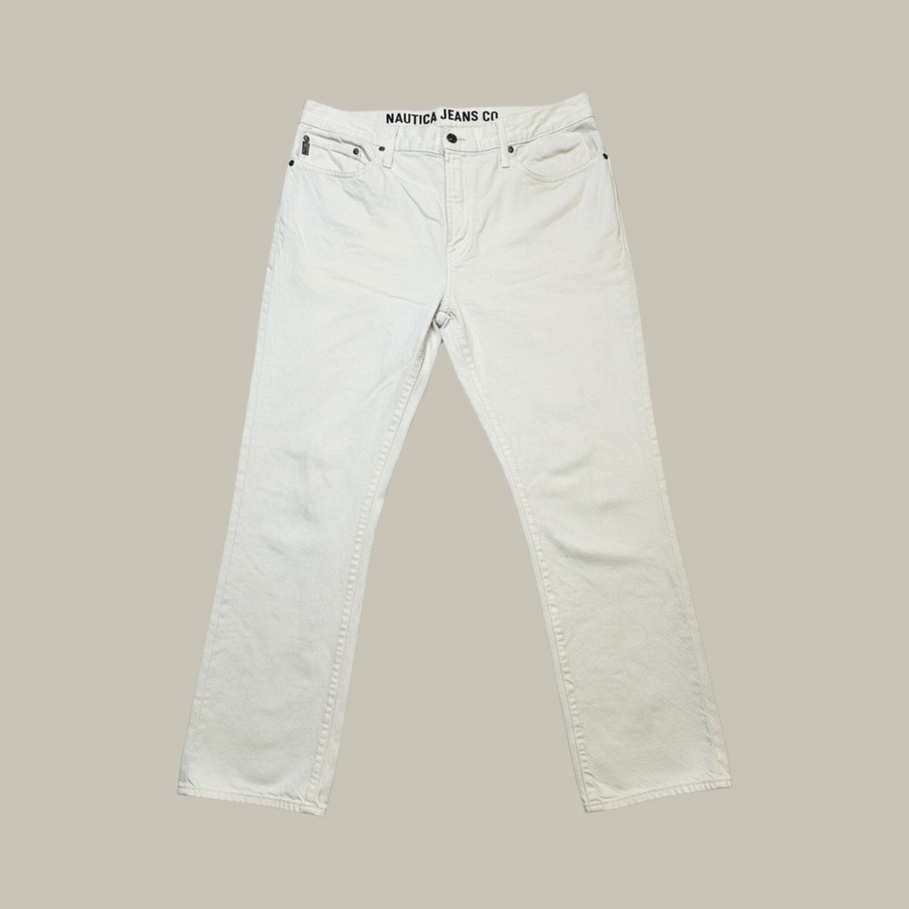 Nautica Jeans Co Jeans Mens 38x29 Straight Fit Off White Cotton Denim Pants